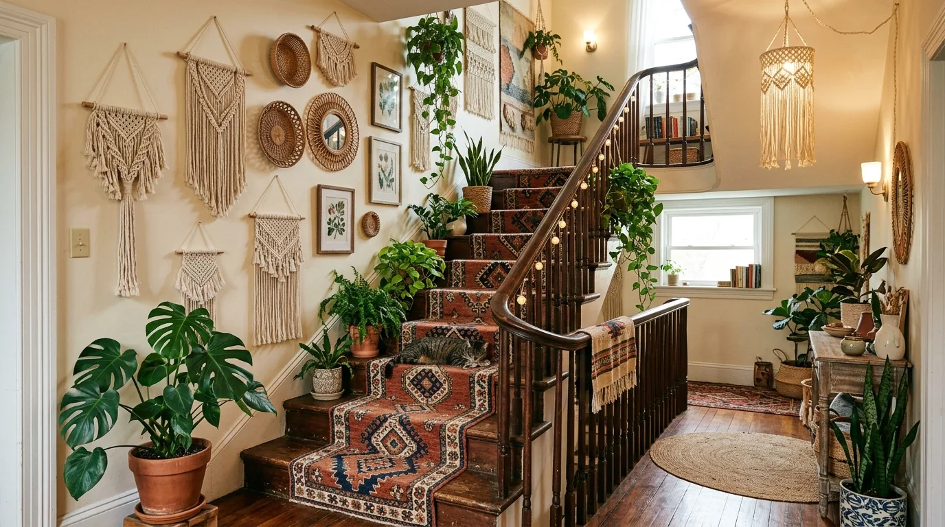 Style open shelves nearby if the layout allows for 11 Creative Staircase Decorating Ideas to Utilize Vertical Space