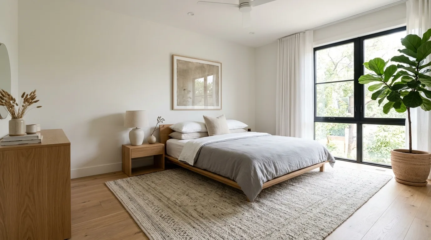 Let natural light stay central for 12 Stunning Modern Bedroom Ideas with Clean Lines and Calm Colors