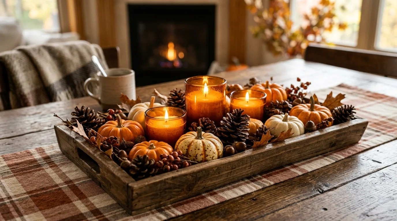 Add taper candles for warmth for 12 Elegant Thanksgiving Centerpiece Ideas for a Grateful Table