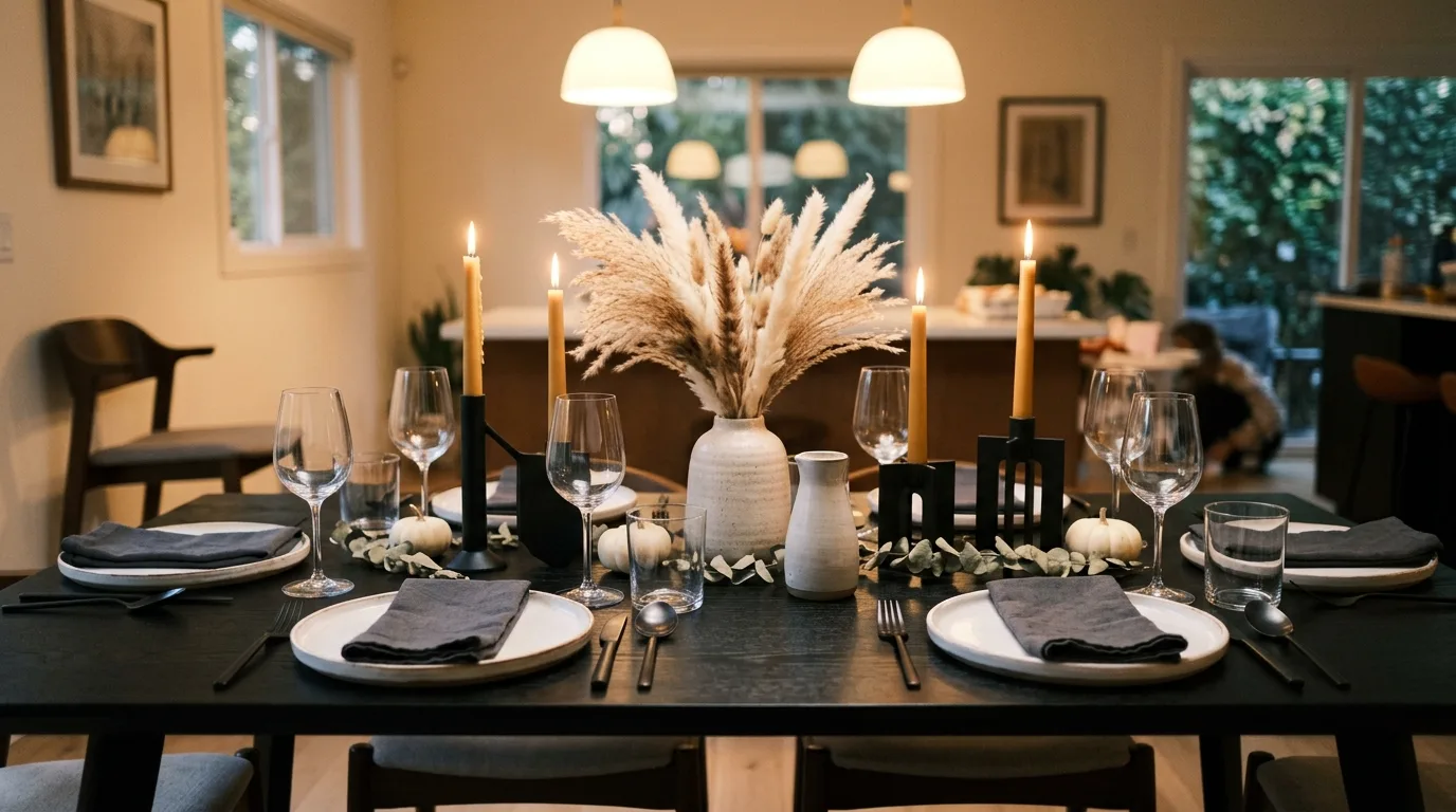 Add candles for warmth for 13 Beautiful Thanksgiving Tablescape Ideas to Wow Your Guests