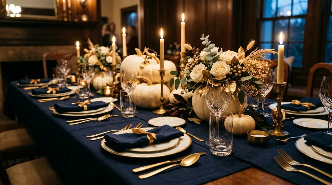 Keep the centerpiece low enough for conversation for 13 Beautiful Thanksgiving Tablescape Ideas to Wow Your Guests