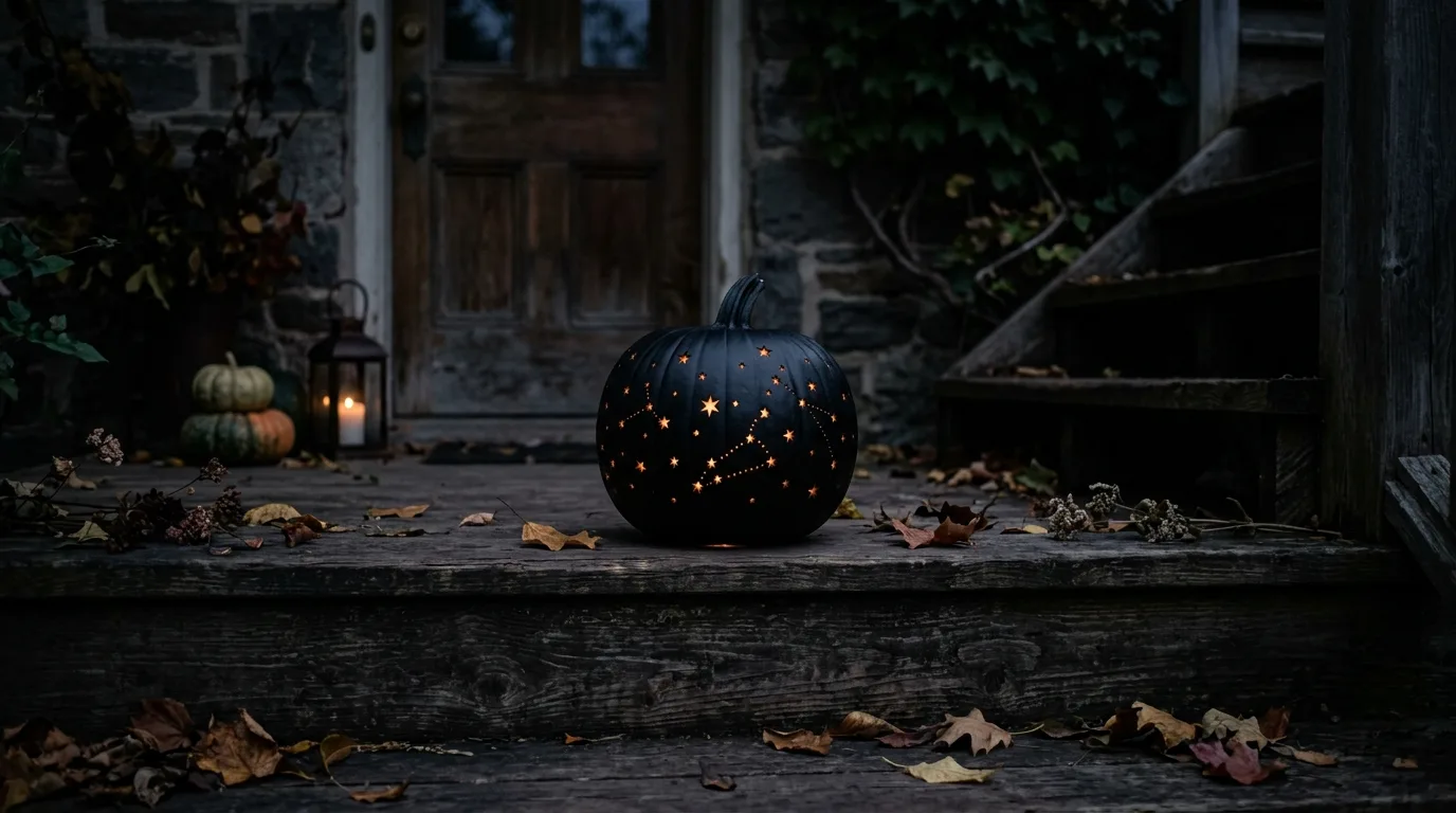 Add black or gold accents carefully for 11 Unique Pumpkin Carving Ideas for a Sophisticated Halloween Porch