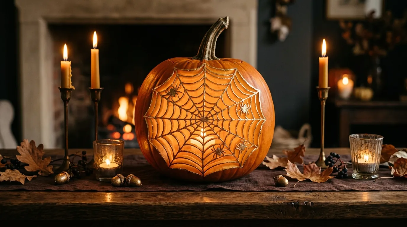 Pair the pumpkins with lanterns for 11 Unique Pumpkin Carving Ideas for a Sophisticated Halloween Porch