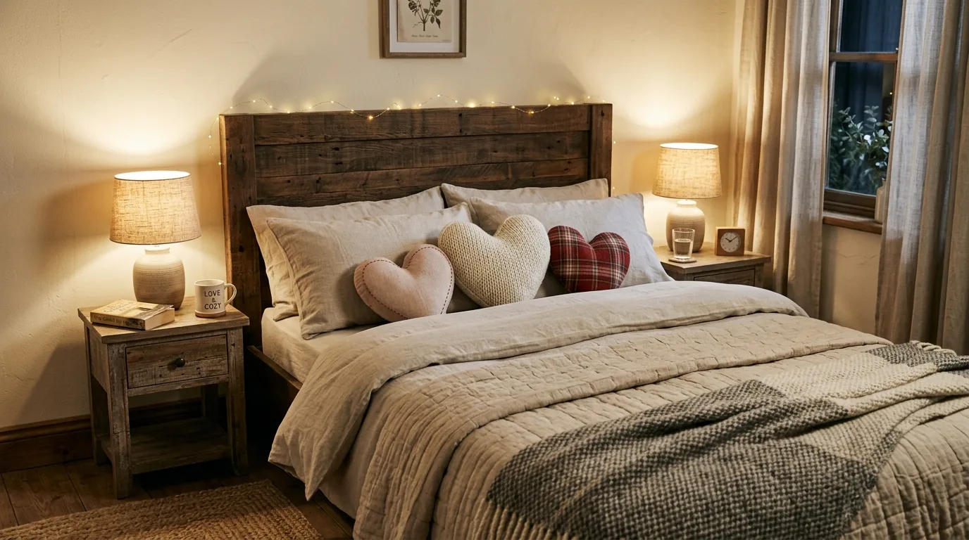 Use muted pink, cream, and red tones for 13 Charming Valentine's Day Rustic Decor Ideas for Farmhouse Romance