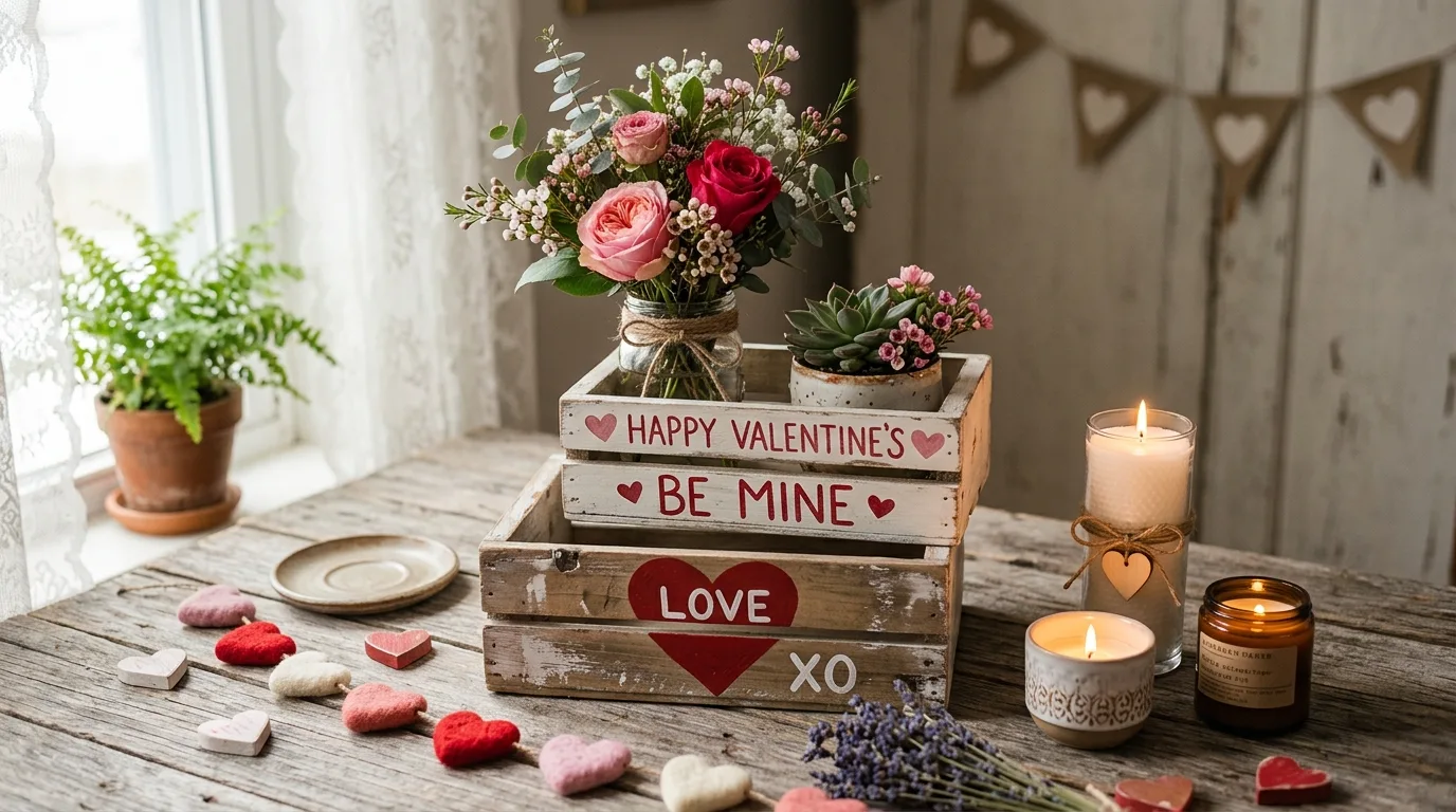 Layer in candles and lanterns for 13 Charming Valentine's Day Rustic Decor Ideas for Farmhouse Romance