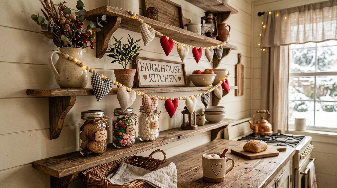 Bring in linen and woven texture for 13 Charming Valentine's Day Rustic Decor Ideas for Farmhouse Romance