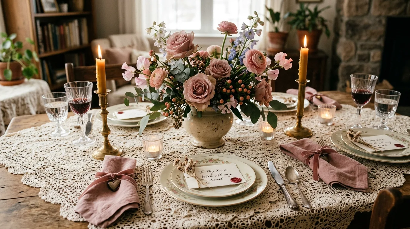 Let the meal still be comfortable for 12 Lovely Valentine's Day Tablescape Ideas for a Romantic Dinner