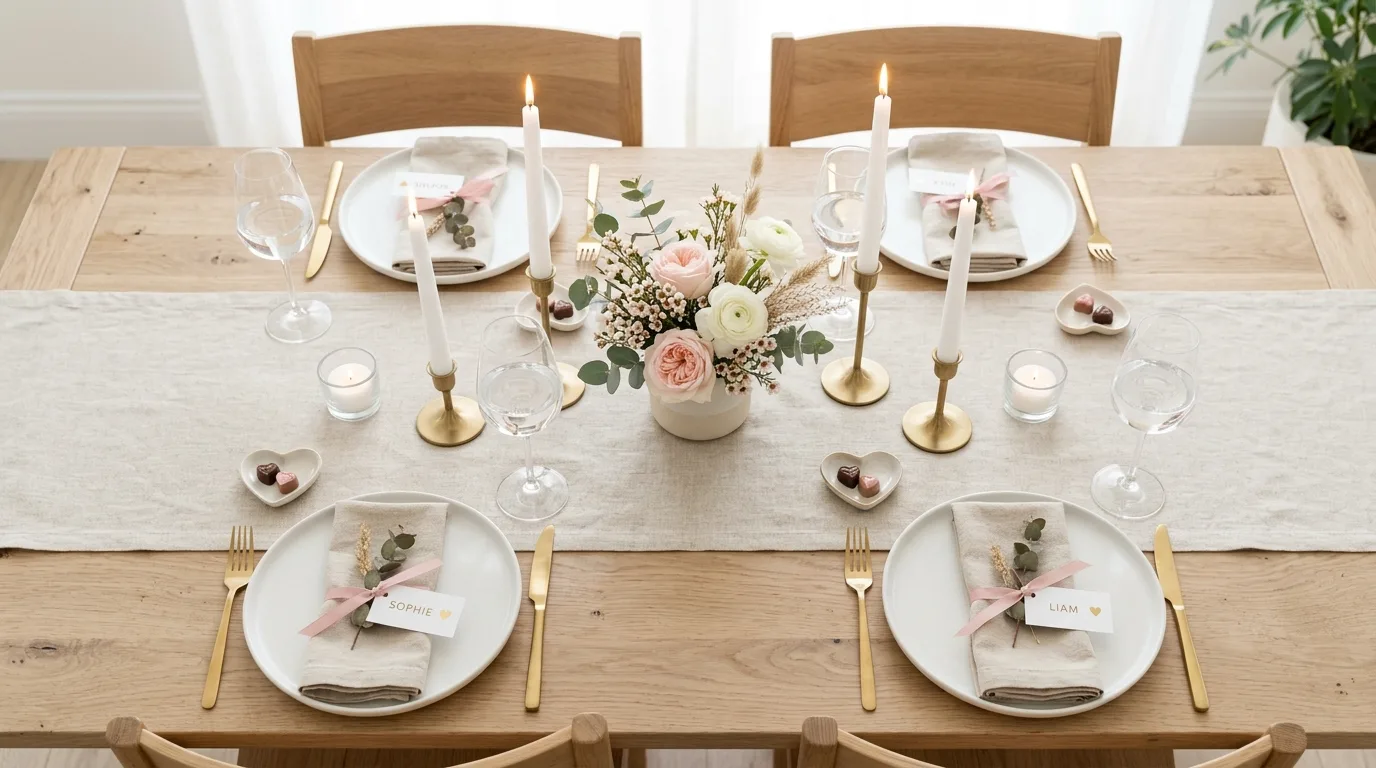 Layer linens and napkins for 12 Lovely Valentine's Day Tablescape Ideas for a Romantic Dinner