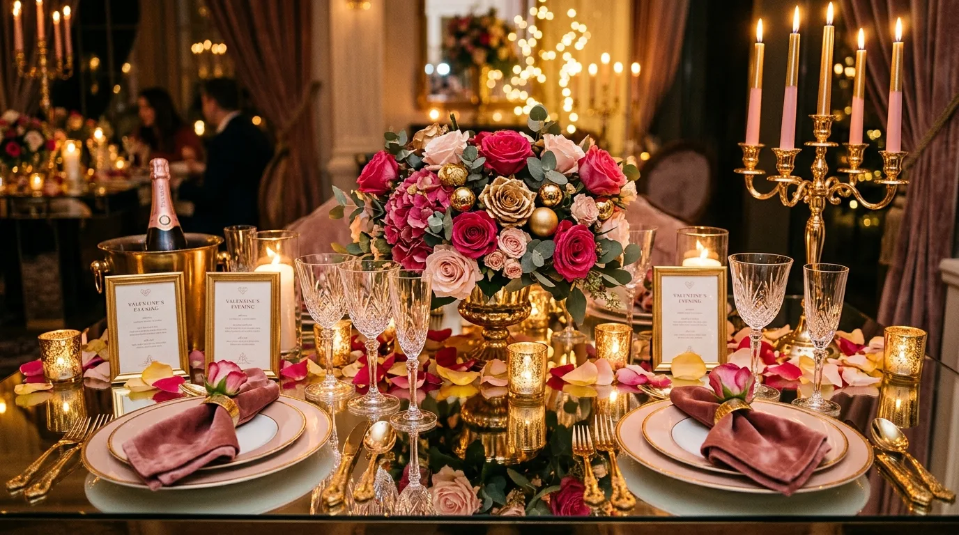 Choose one calm color palette for 12 Lovely Valentine's Day Tablescape Ideas for a Romantic Dinner