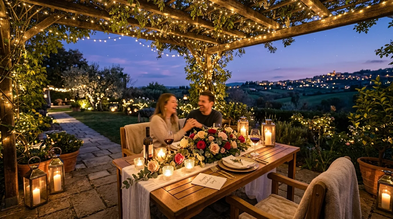 Use soft lighting beyond the table too for 12 Lovely Valentine's Day Tablescape Ideas for a Romantic Dinner