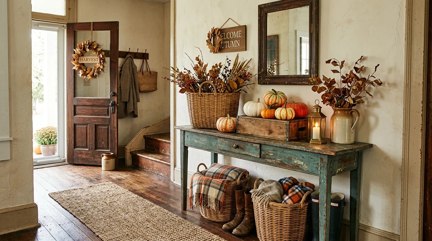 Layer plaid and faded textiles for 11 Stunning Vintage Fall Decor Ideas for Timeless Autumn Style