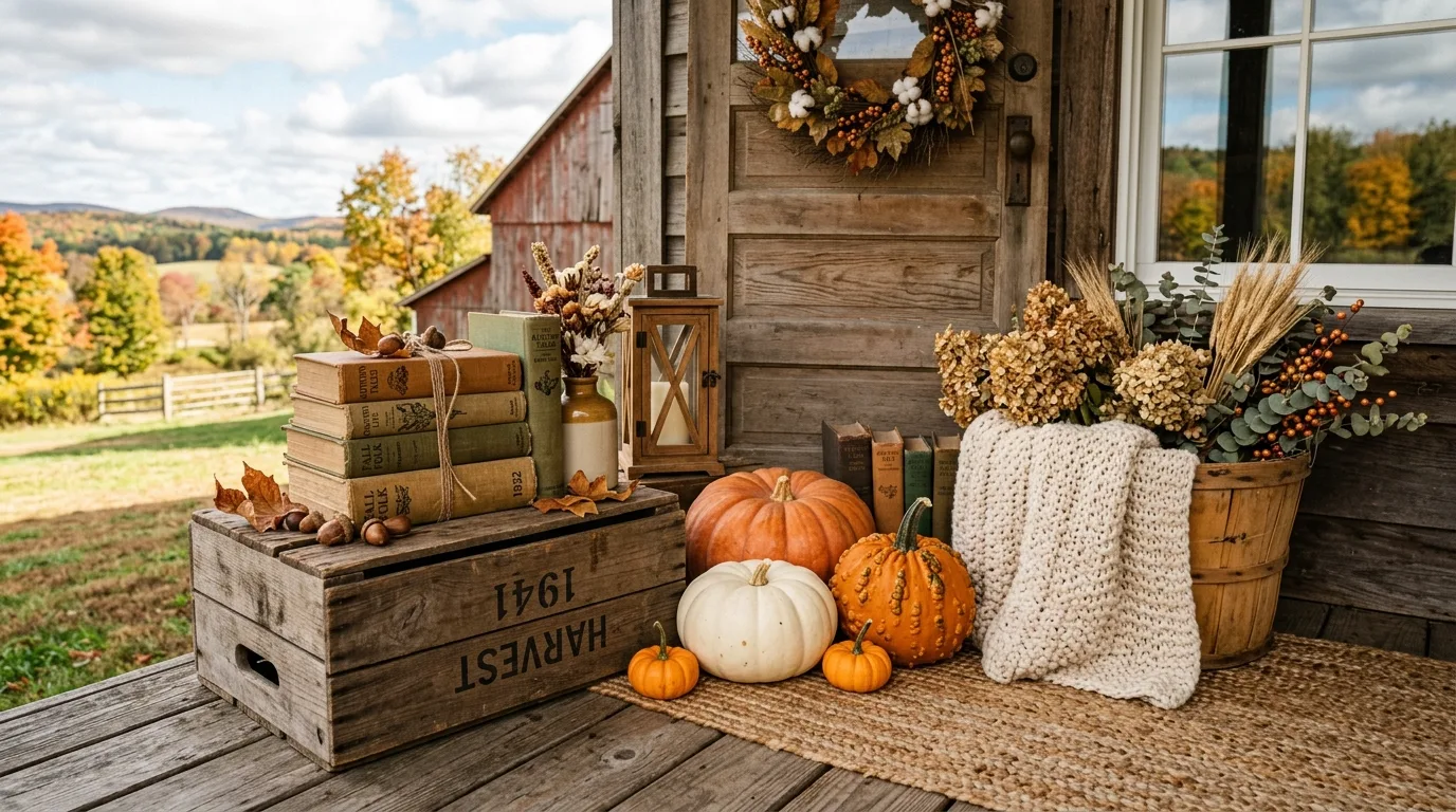 Create a mantel with mixed old pieces for 11 Stunning Vintage Fall Decor Ideas for Timeless Autumn Style