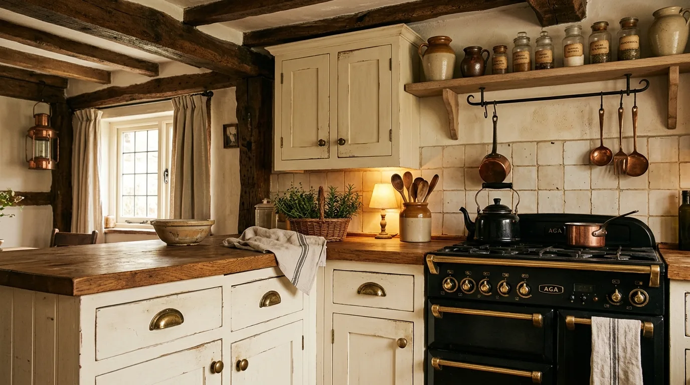 Warm the room with brass or enamel accents for 11 Wonderful Vintage Kitchen Designs with Timeless Charm