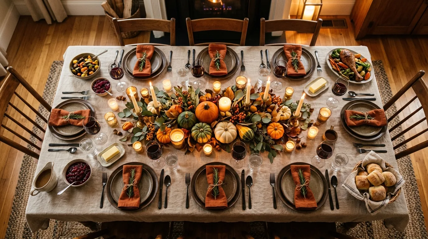 Use warm candlelight throughout the meal for 12 Warm Thanksgiving Decor Ideas for a Memorable Holiday