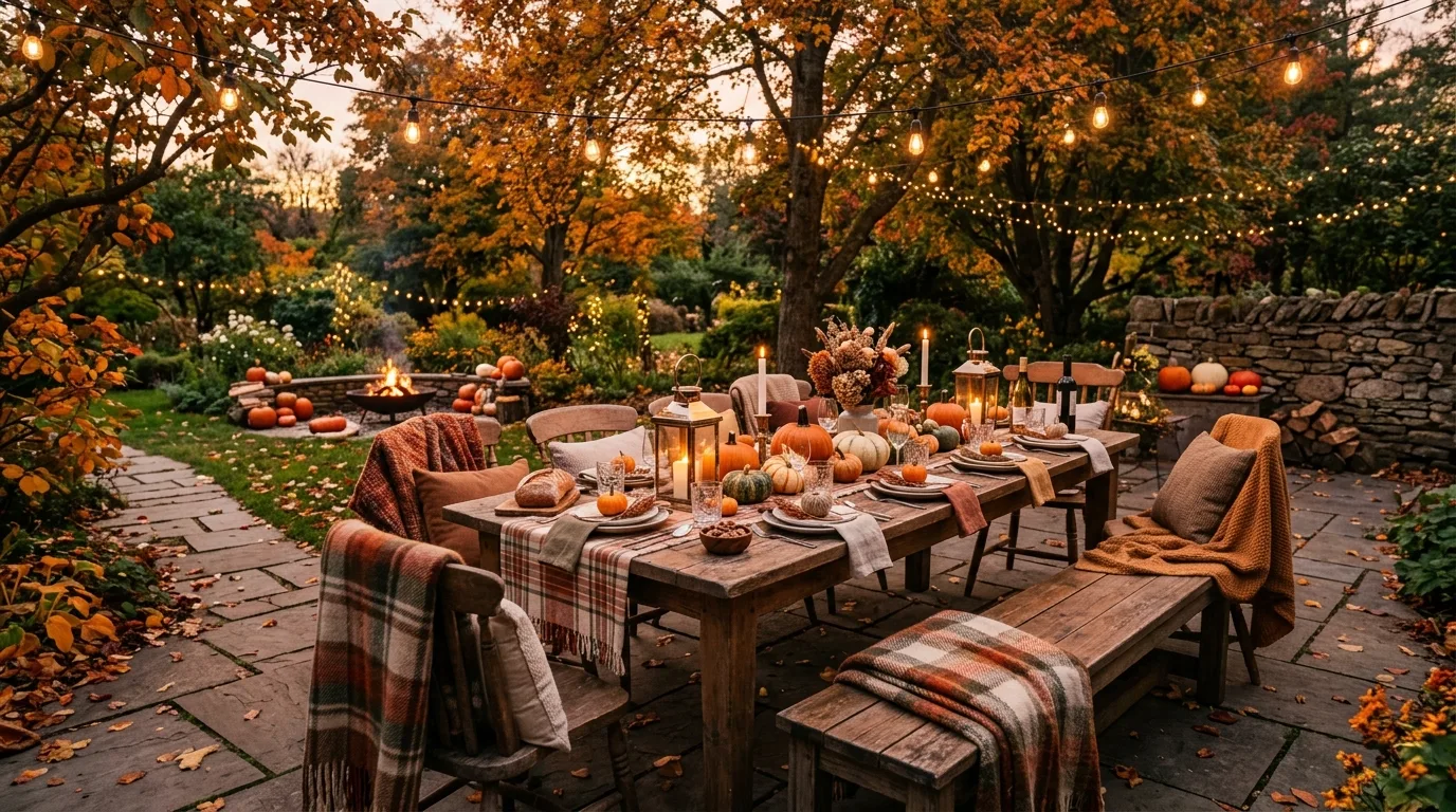 Style the buffet or serving area for 12 Warm Thanksgiving Decor Ideas for a Memorable Holiday