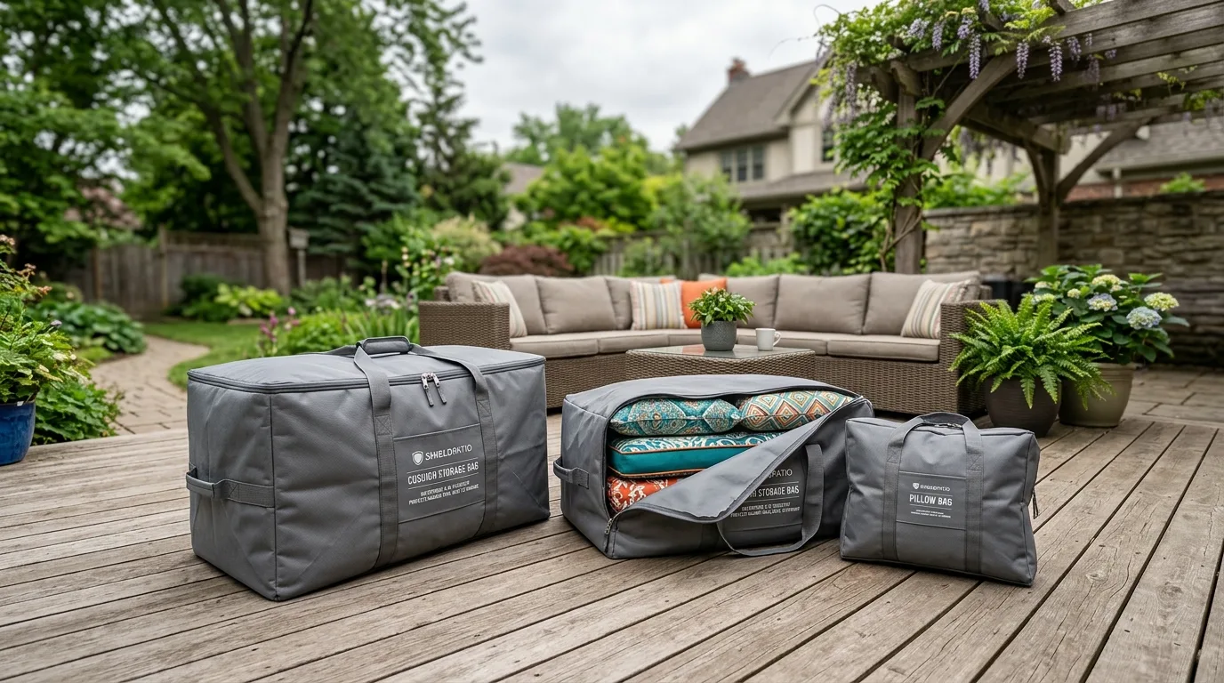 Store cushions in weatherproof bags for 12 Weatherproof Outdoor Storage Solutions for Patio Gear