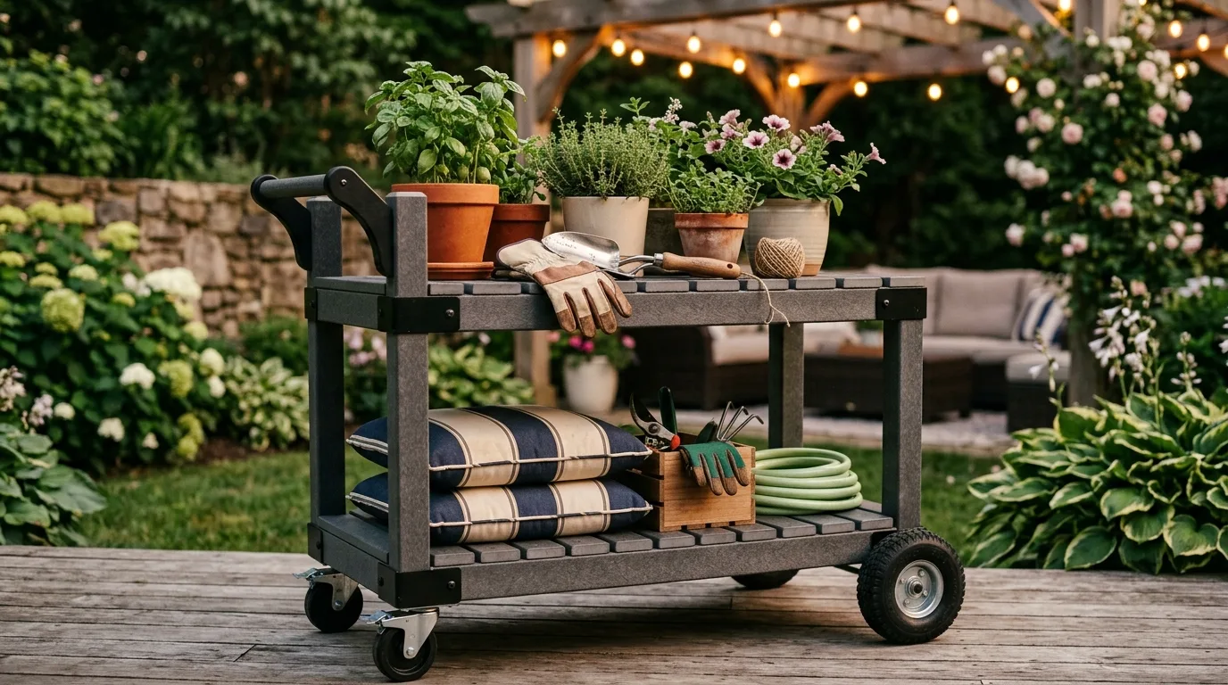Roll in a storage cart for flexible use for 12 Weatherproof Outdoor Storage Solutions for Patio Gear