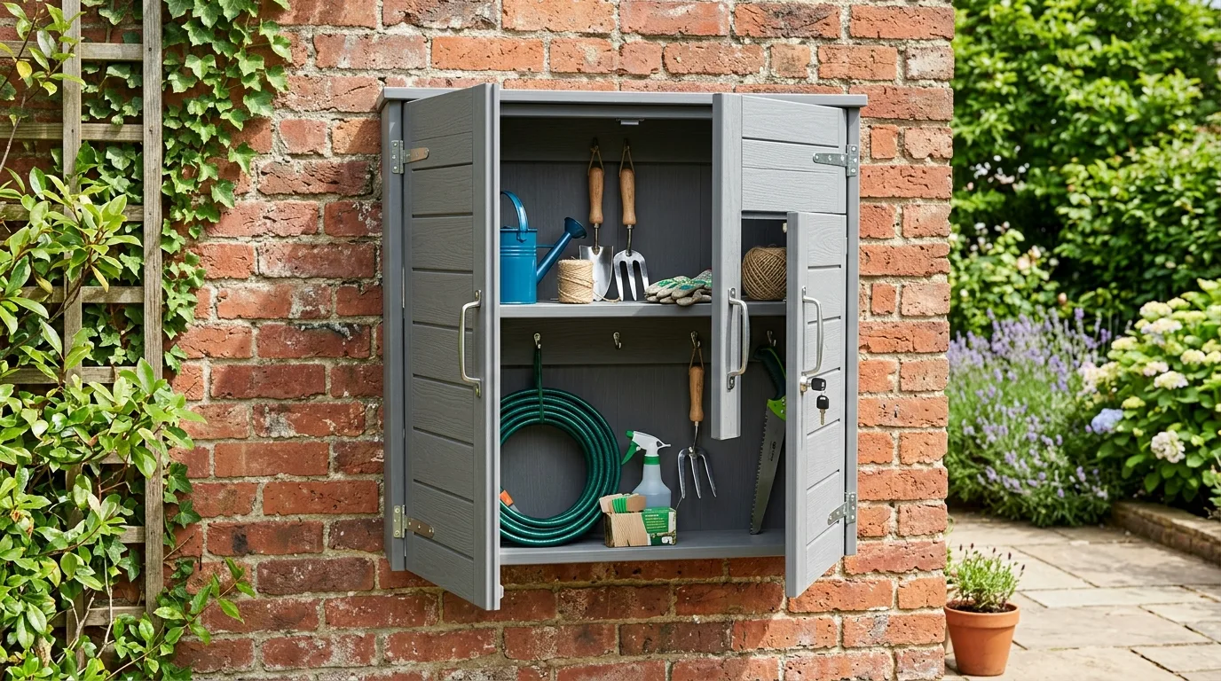 Use a wall-mounted outdoor cabinet for 12 Weatherproof Outdoor Storage Solutions for Patio Gear