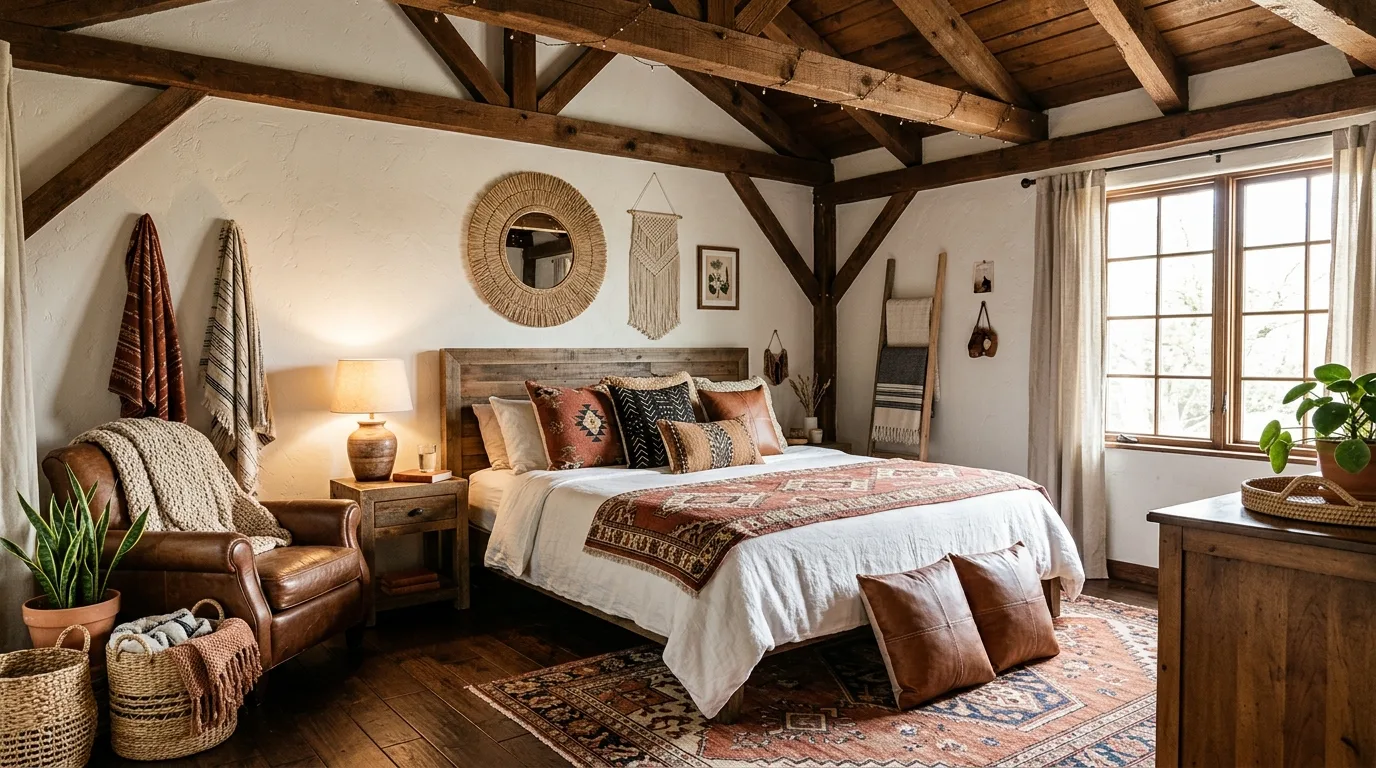 Use layered bedding with texture for 10 Trendy Western Boho Bedroom Ideas for Free-Spirited Style