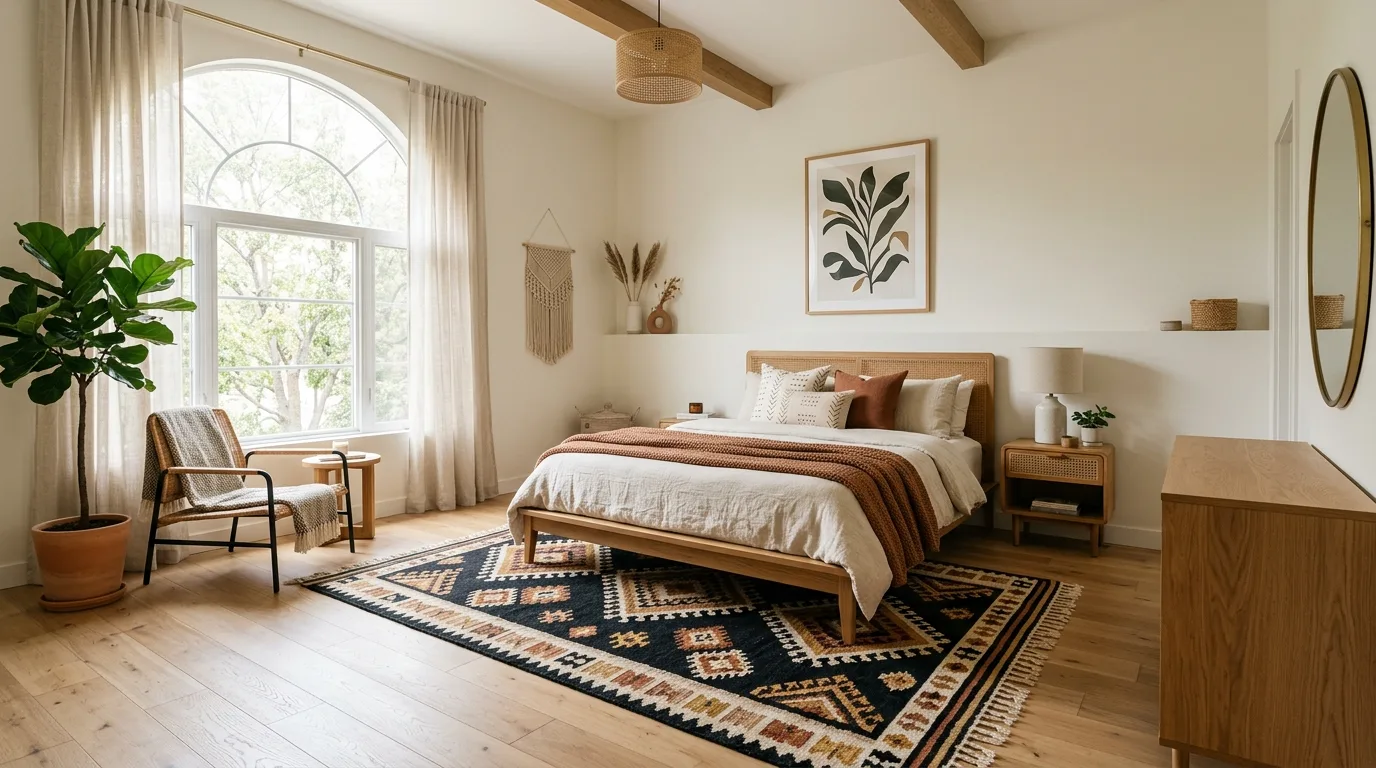 Keep metals warm and understated for 10 Trendy Western Boho Bedroom Ideas for Free-Spirited Style