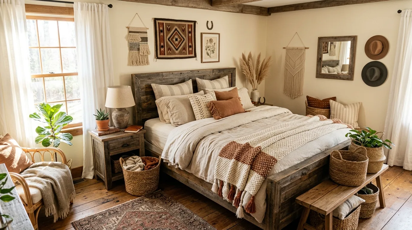 Use plants or dried stems simply for 10 Trendy Western Boho Bedroom Ideas for Free-Spirited Style