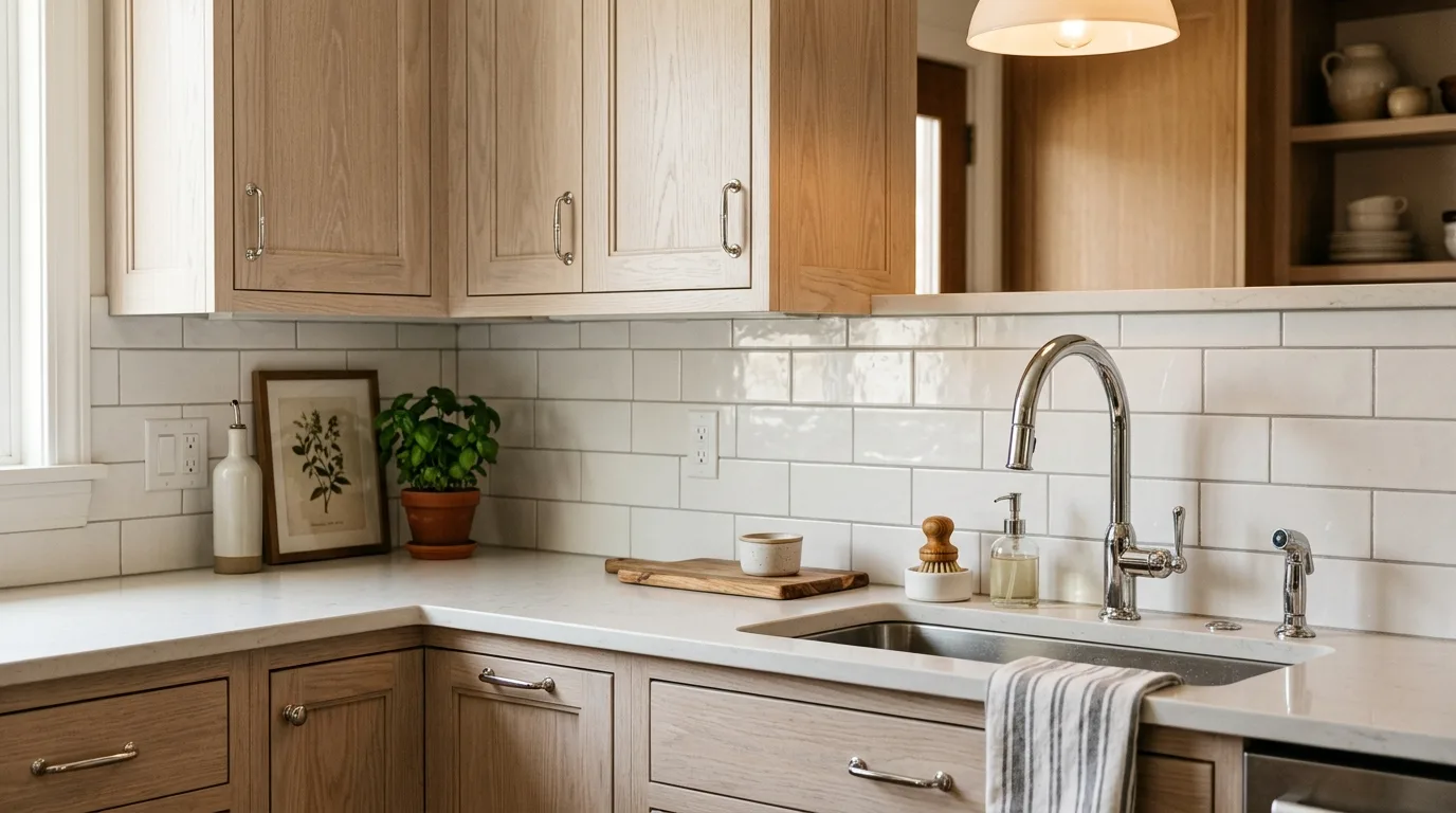 Use simple hardware to guide the mood for 12 Beautiful White Washed Oak Cabinets for a Bright Kitchen