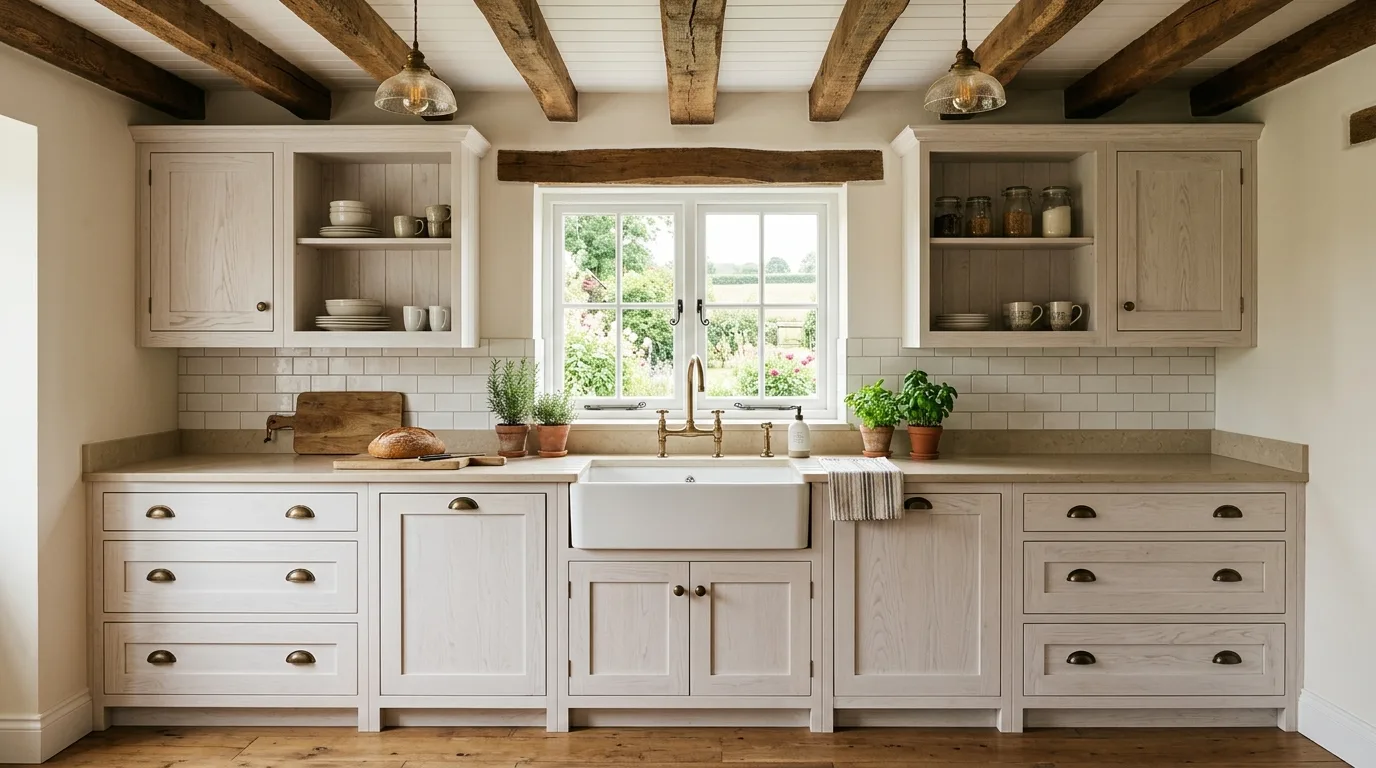Use farmhouse details carefully for 12 Beautiful White Washed Oak Cabinets for a Bright Kitchen