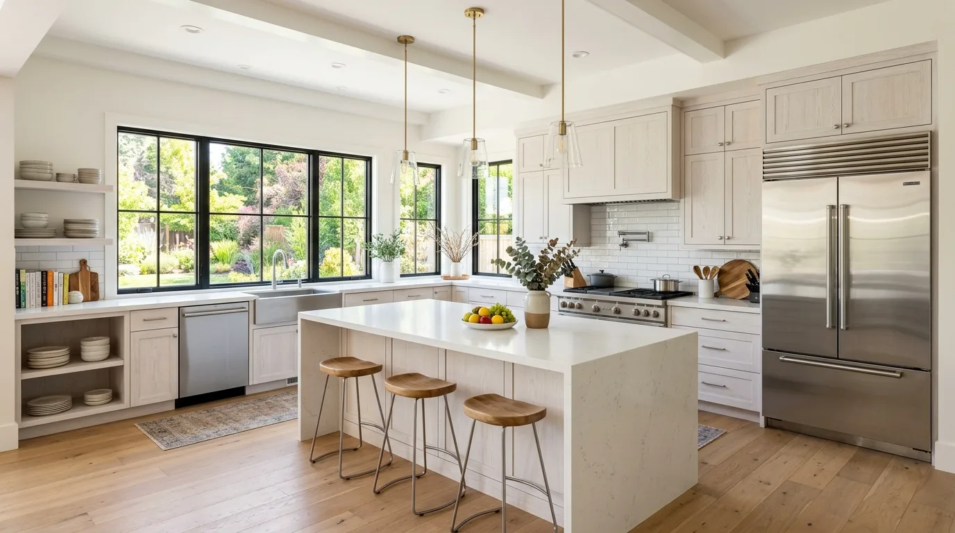 Contrast with stainless appliances for 12 Beautiful White Washed Oak Cabinets for a Bright Kitchen