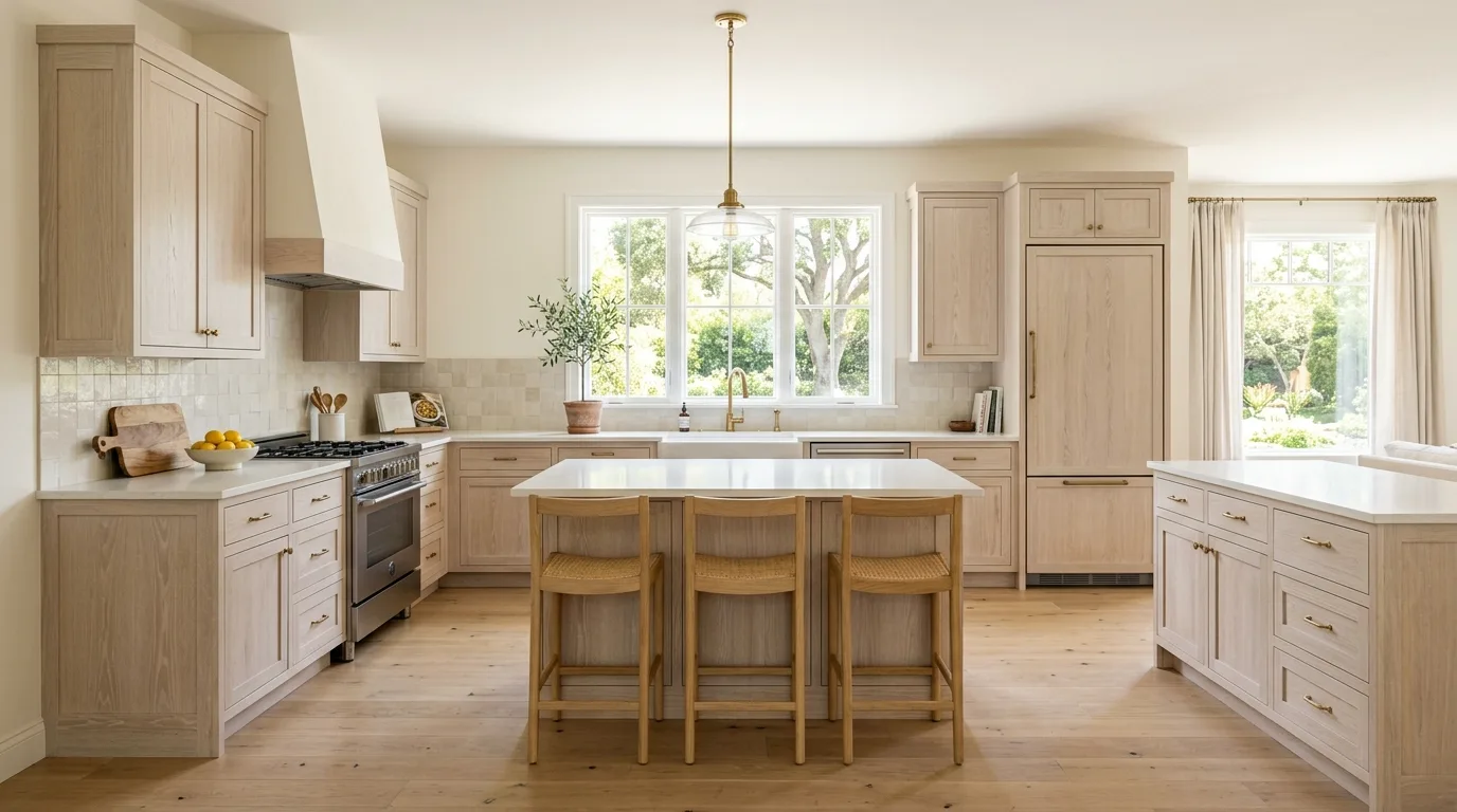 Keep the walls and backsplash soft for 12 Beautiful White Washed Oak Cabinets for a Bright Kitchen