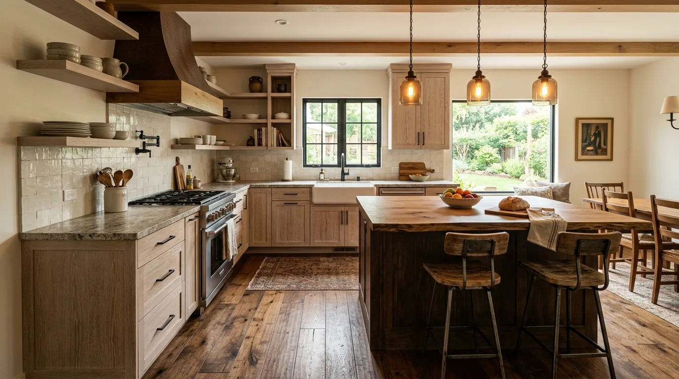 Let the floor add a little depth for 12 Beautiful White Washed Oak Cabinets for a Bright Kitchen