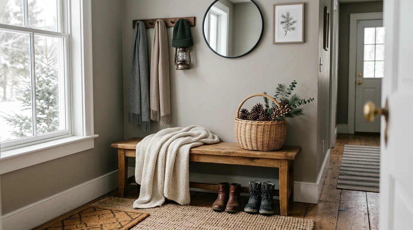 Add woven baskets and wood tones for 11 Serene Winter Decor Ideas to Enjoy the Cozy Season