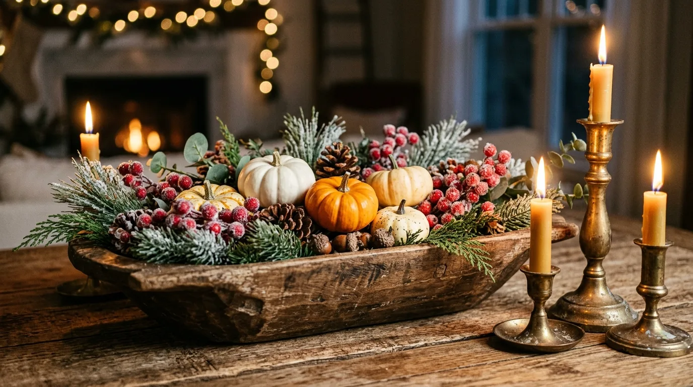 Use wooden beads for softness for 12 Charming Winter Dough Bowl Centerpiece Ideas for a Rustic Touch