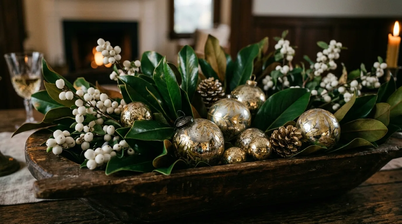 Style one on a dining table for 12 Charming Winter Dough Bowl Centerpiece Ideas for a Rustic Touch