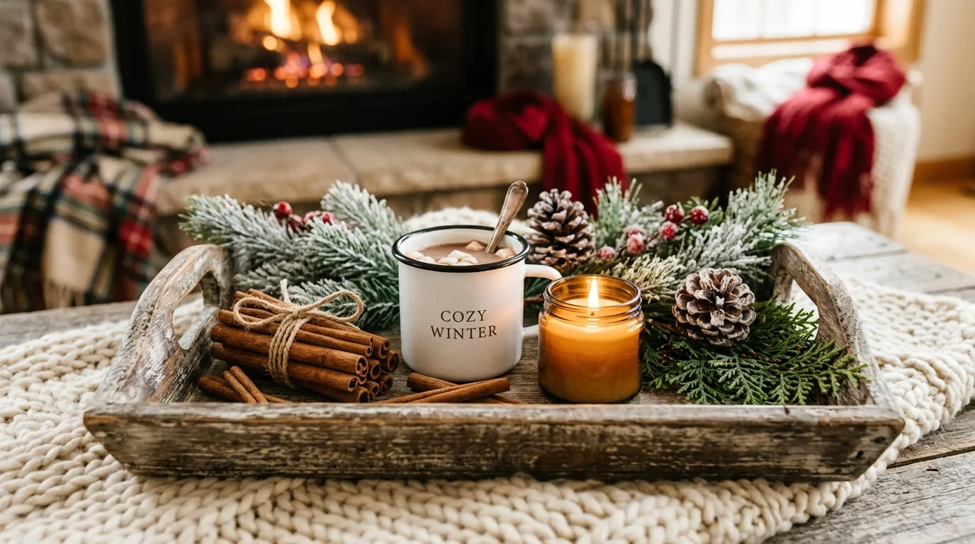 Use a neutral palette for 10 Cozy Winter Tray Decor Ideas for January Styling