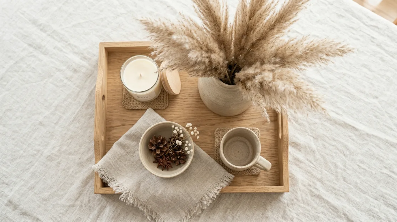Use beads or woven texture for 10 Cozy Winter Tray Decor Ideas for January Styling